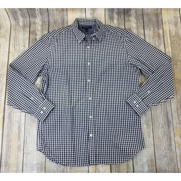 Banana Republic Button Up Shirt Men’s Size L Black White Gingham Plaid Casual - Picture 1 of 13